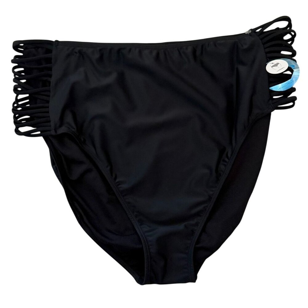 Decree High Waisted Cheeky Black Bikini Bottoms Size 3X With Strappy Sides